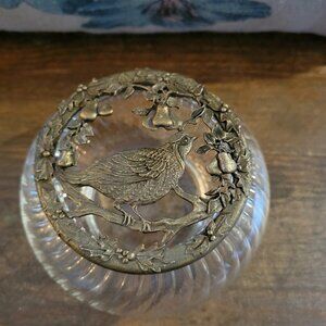 Rawcliffe Pewter Partridge In A Pear Tree Glass Potpourri Jar, 1993, U.S.A.